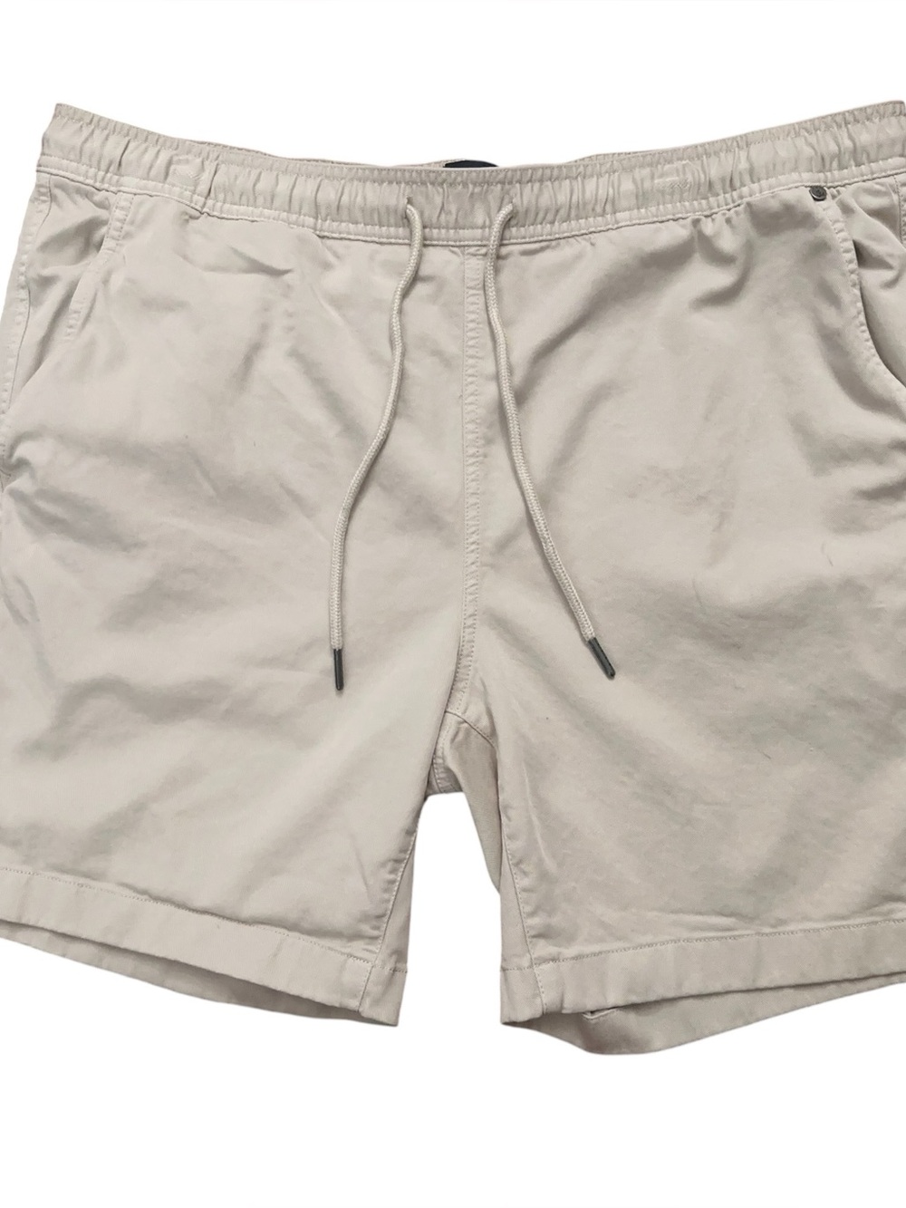 Psycho Bunny Willis Stretch Tencel Shorts Mens Size L Drawstring 7" Inseam Beige